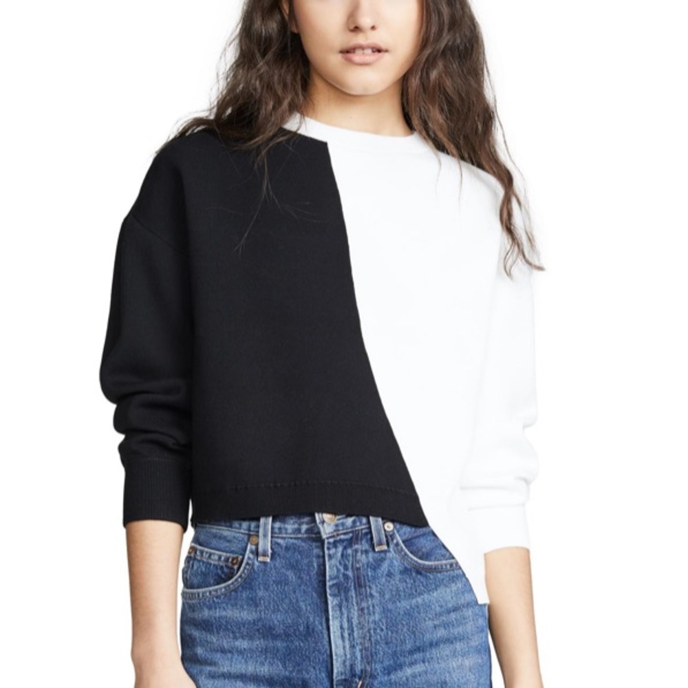 Alice + Olivia Black and White Colorblock Cropped Sweater Top